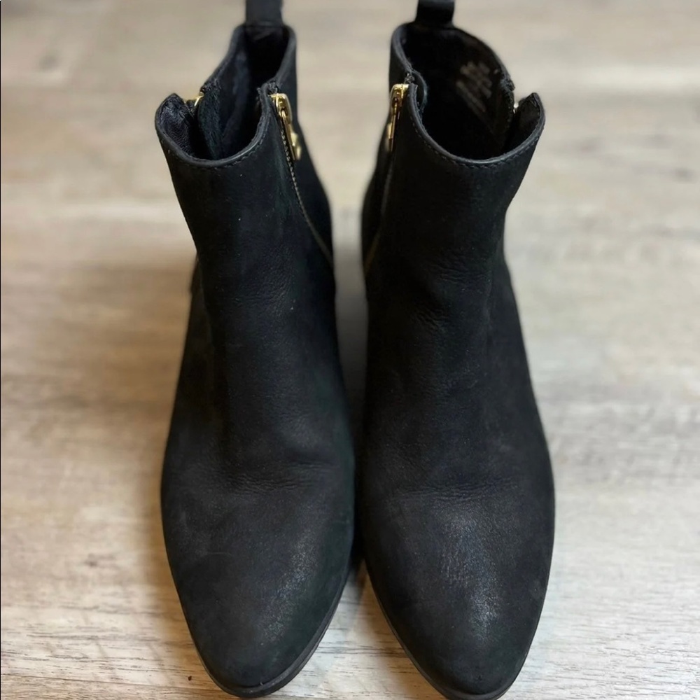 Gold zipper black booties